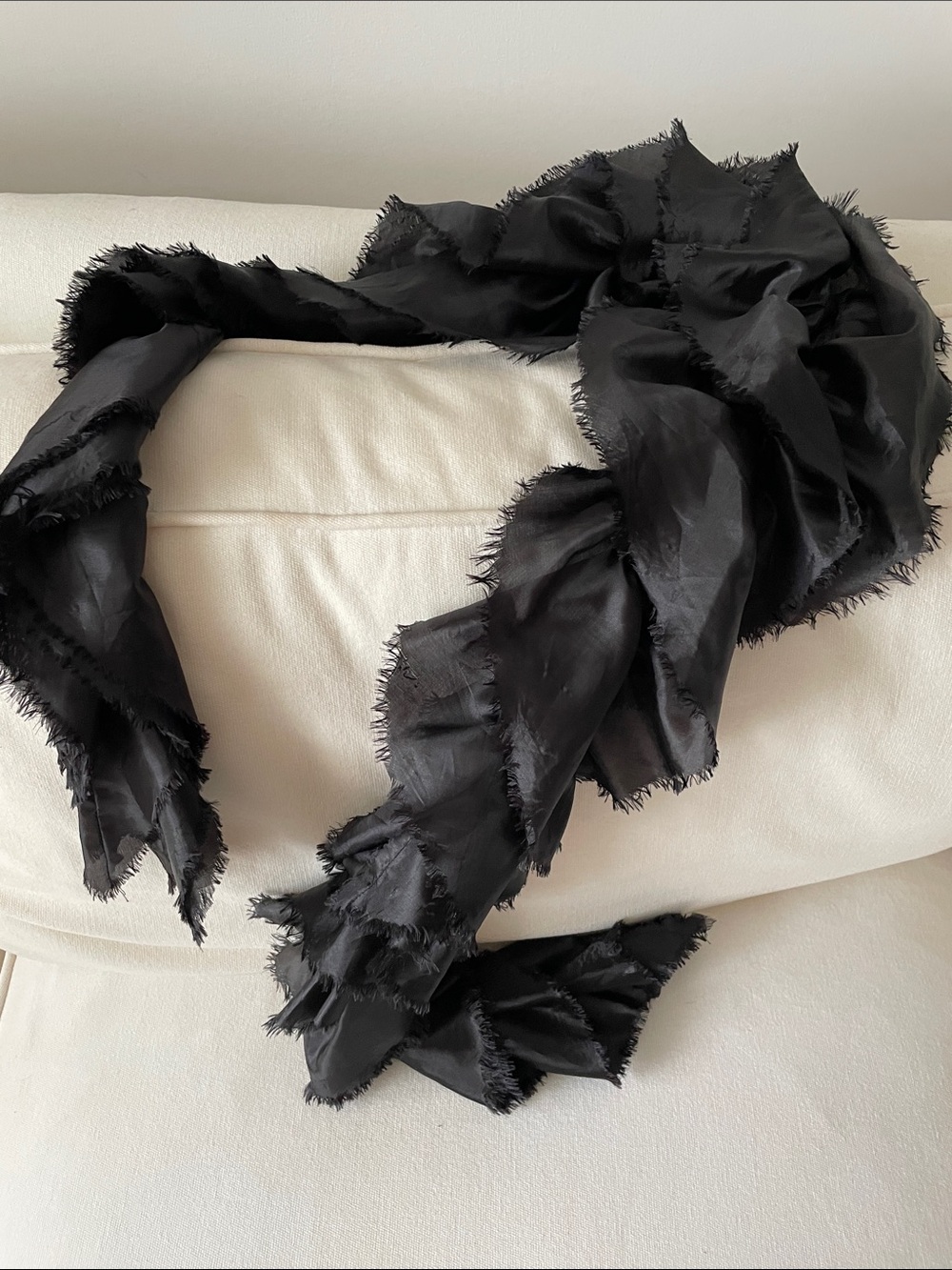 Chico's Black Frayed-Edge Lightweight Scarf